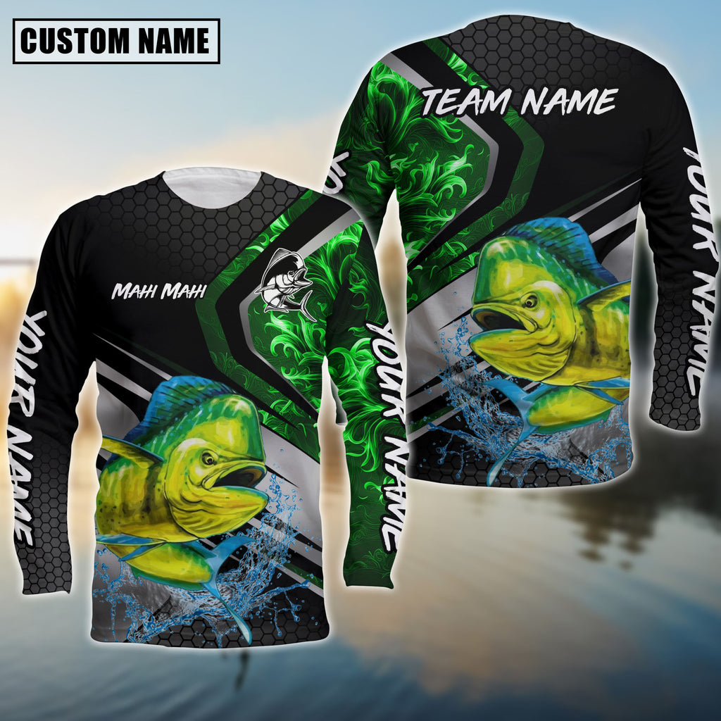 Bluejose Mahi-Mahi Fishing Smoke Premium Custom Name &amp; Team Name 3D Shirts (2 Colors)
