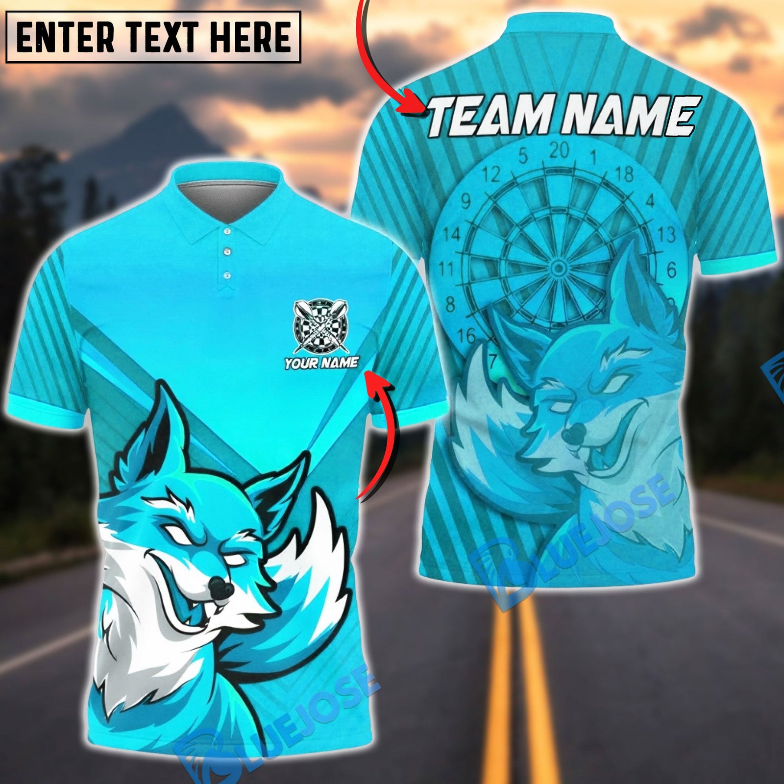 BlueJose Darts Blazing Fox Dartboard Multicolor Options Personalized Name Shirt (4 Colors)