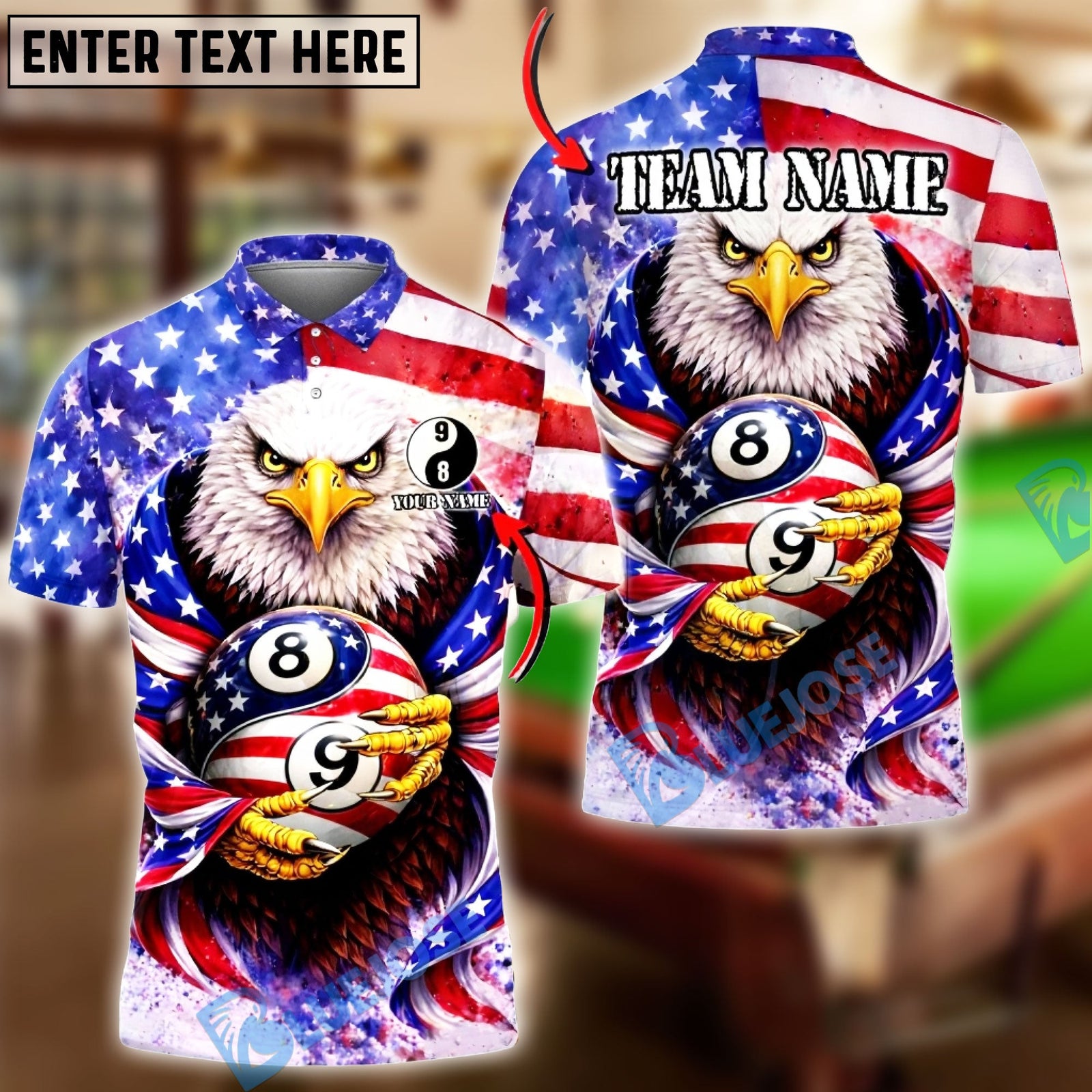 BlueJose Billiards Ball 8 & Ball 9 Yinyang American Eagle USA Flag New Day Personalized Shirt
