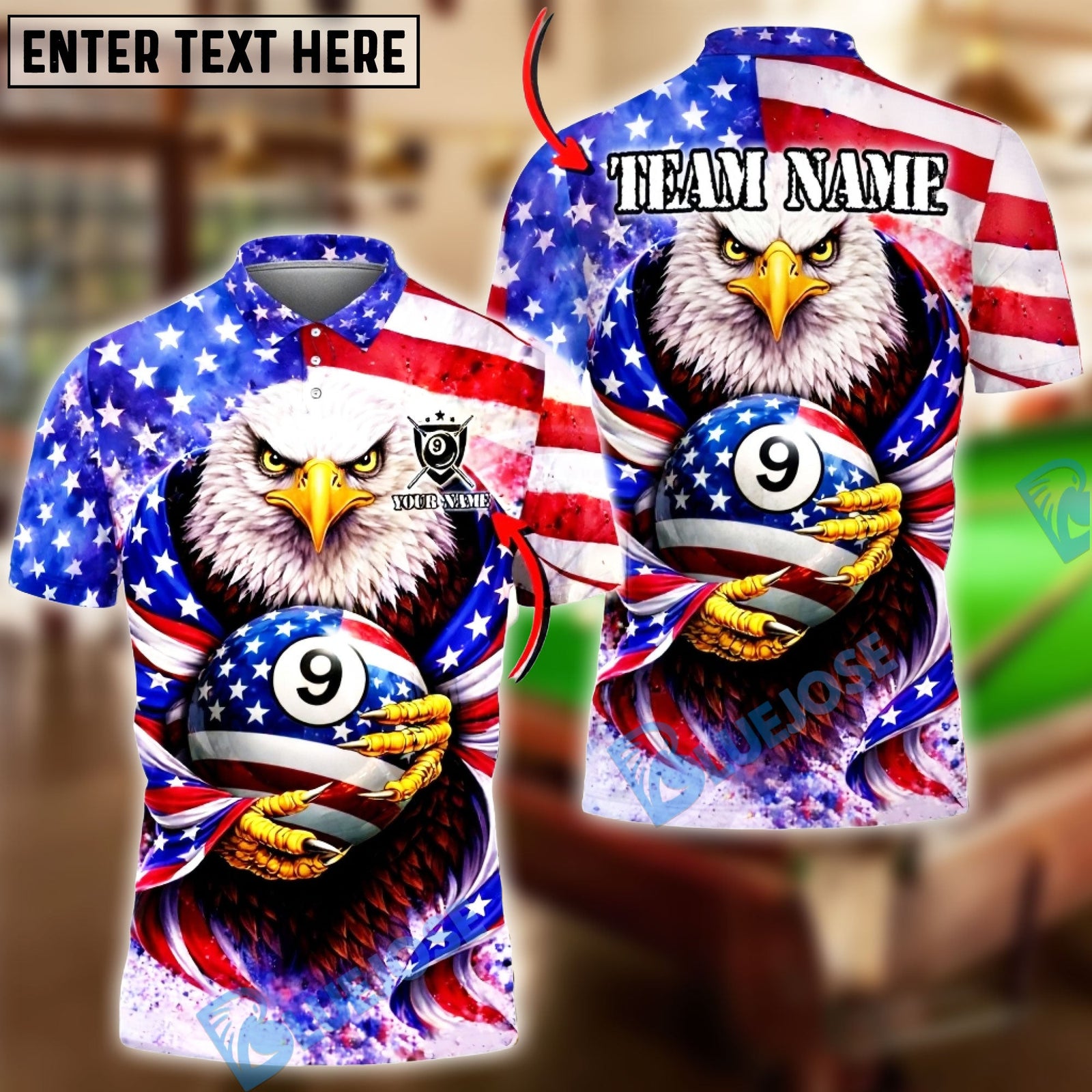 BlueJose Billiards Ball 9 American Eagle USA Flag New Day Personalized Shirt