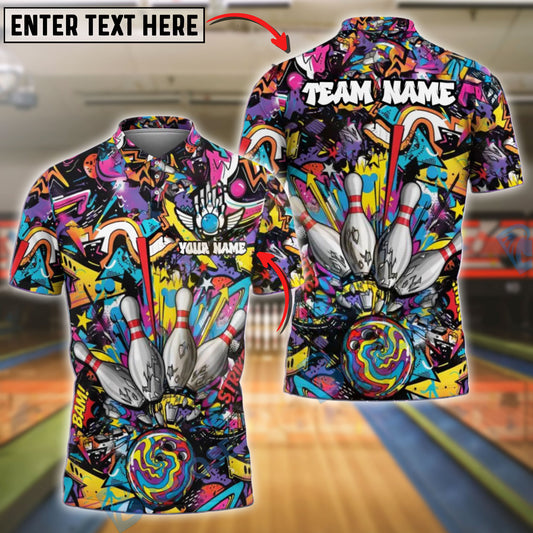 BlueJose Bowling Graffiti Blast Personalized Name, Team Name 3D Shirt