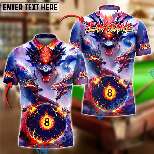 BlueJose Billiards 8-Ball Dragon Inferno Personalized Name, Team Name Unisex Shirt