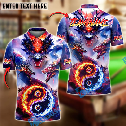 BlueJose Billiards 8-Ball & 9-Ball Yinyang Dragon Inferno Personalized Name, Team Name Unisex Shirt