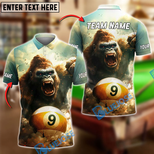 BlueJose Billiards 9-Ball Gorilla Fury Personalized Name, Team Name Unisex Shirt