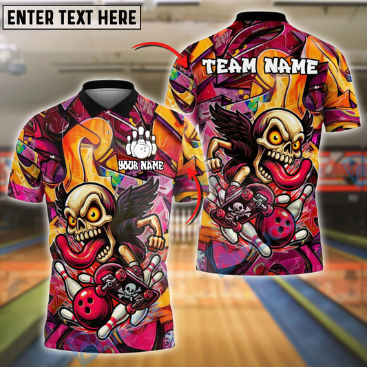 BlueJose Bowling Graffiti Skull Customized Name, Team Name 3D Shirt (4 Colors)