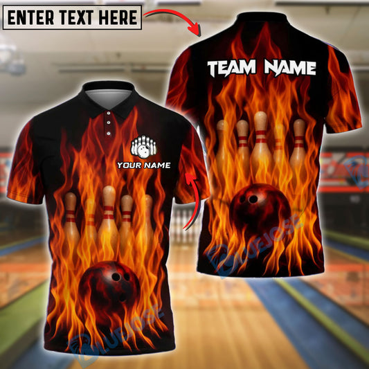 BlueJose Bowling And Pins Inferno Customized Name, Team Name 3D Shirt (4 Colors)
