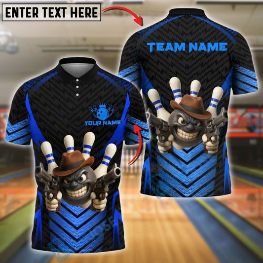BlueJose Bowling And Pins Cowboy Gangster Customized Name, Team Name 3D Shirt (4 Colors)