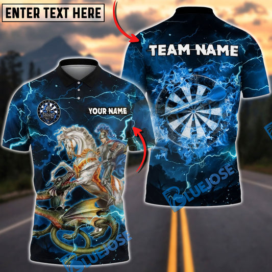 BlueJose Darts Knight Slaying Dragon Multicolor Options Personalized Name Shirt (4 Colors)