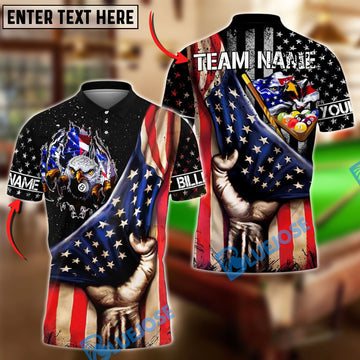 BlueJose Billiards Ball 8 American Flag Eagle Player Customized Name, Team Name 3D Shirt