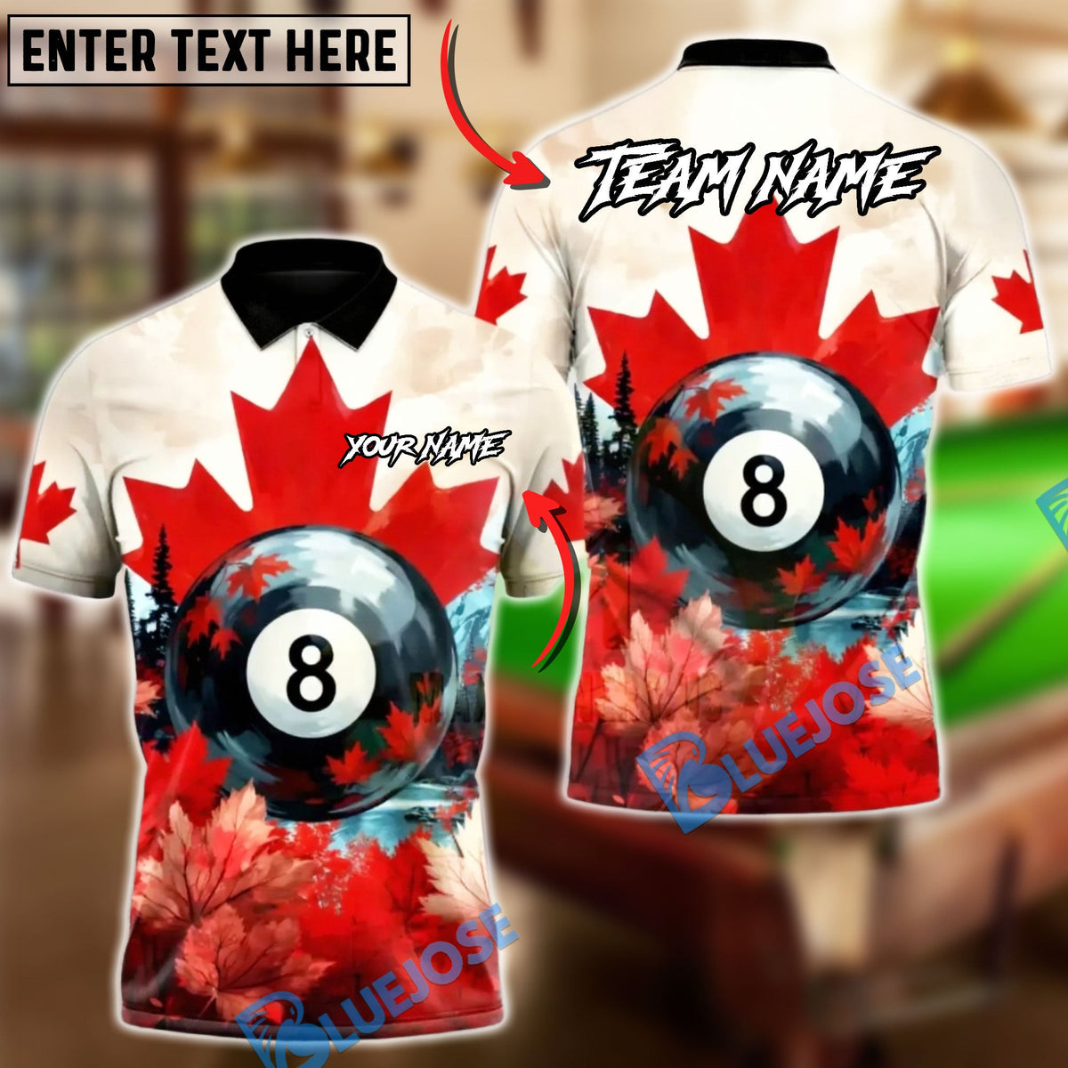 BlueJose Billiards 8-Ball Canada Leaf Autumn Forest Personalized Shirt