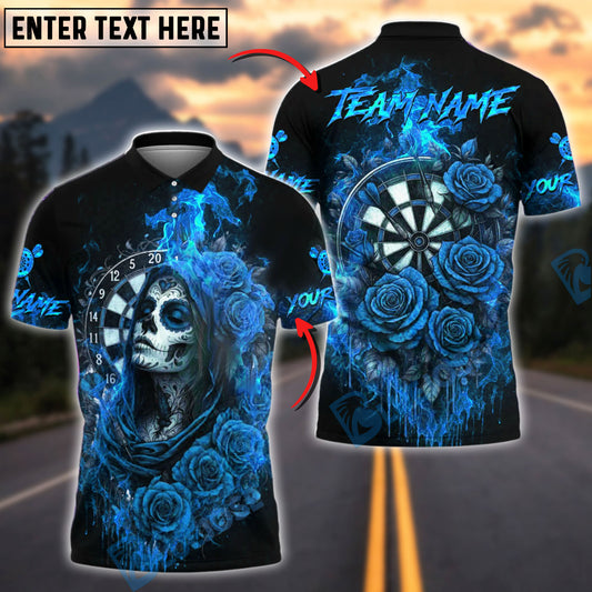 BlueJose Darts Skull Girl Flaming Rose Customized Name, Team Name 3D Shirt (4 Colors)