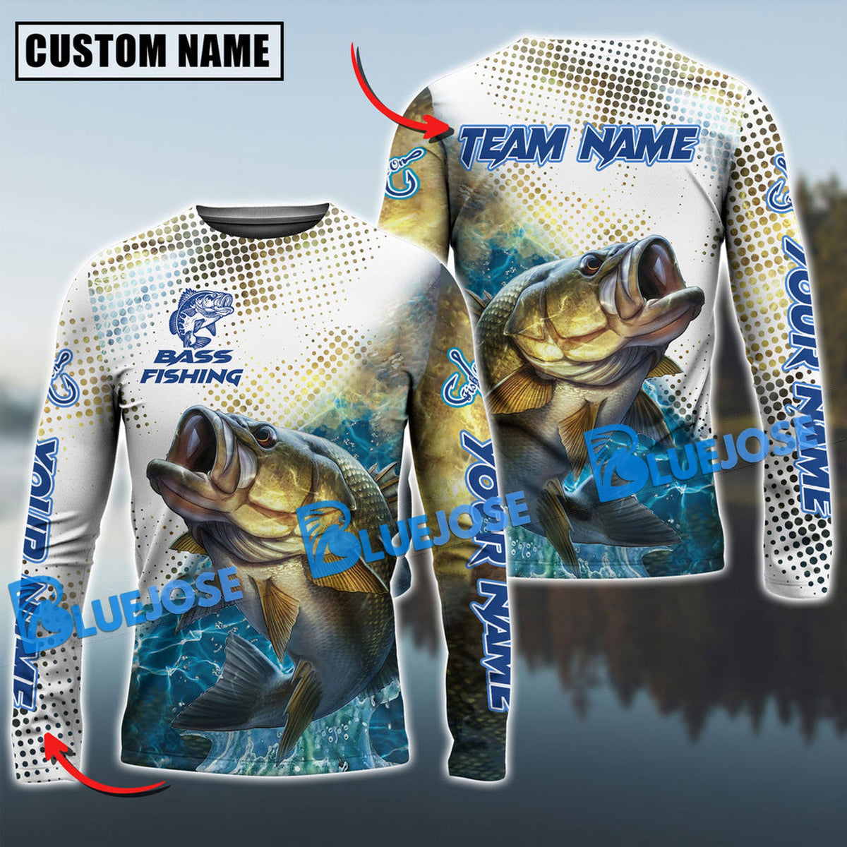 Bluejose Bass Fishing Jersey Custom Name &amp; Team Name 3D Shirts