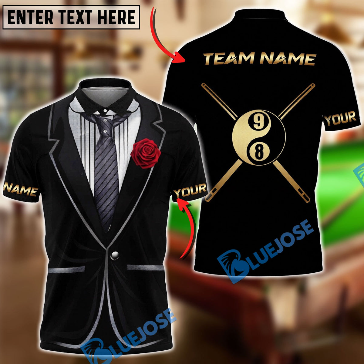 BlueJose Billiards Ball 8 &amp; 9 Yinyang Tuxedo Rose Personalized Shirt