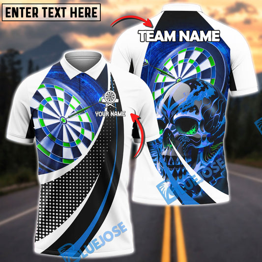 BlueJose Darts Skull Fire Melting Personalized Name, Team Name Shirt (4 Colors)