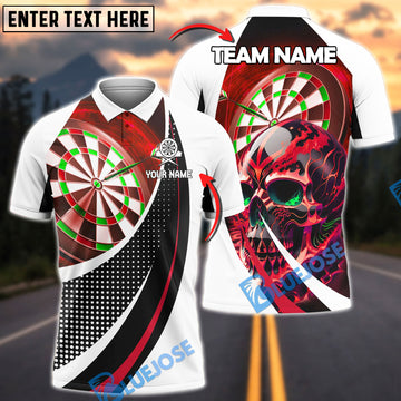 BlueJose Darts Skull Fire Melting Personalized Name, Team Name Shirt (4 Colors)
