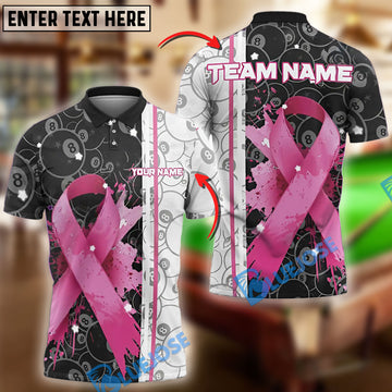 BlueJose Billiards Ball 8 Pink Ribbon Breast Cancer Awareness Personalized Name, Team Name Unisex Shirt