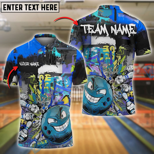 BlueJose Bowling And Pins Graffiti Rage Customized Name, Team Name 3D Shirt (4 Colors)
