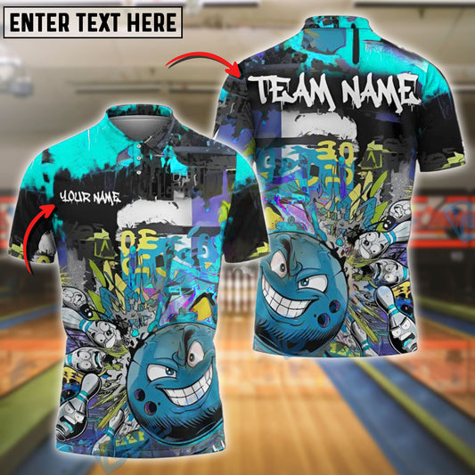 BlueJose Bowling And Pins Graffiti Rage Customized Name, Team Name 3D Shirt (4 Colors)