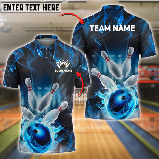 BlueJose Bowling And Pins Flame Power Customized Name, Team Name 3D Shirt (4 Colors)