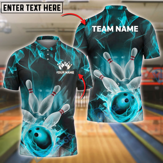 BlueJose Bowling And Pins Flame Power Customized Name, Team Name 3D Shirt (4 Colors)