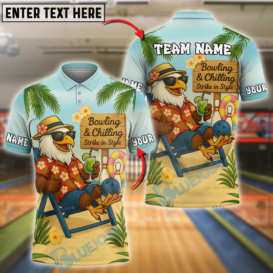 BlueJose Bowling And Pins Eagle Beach Chill Personalized Name, Team Name Shirt