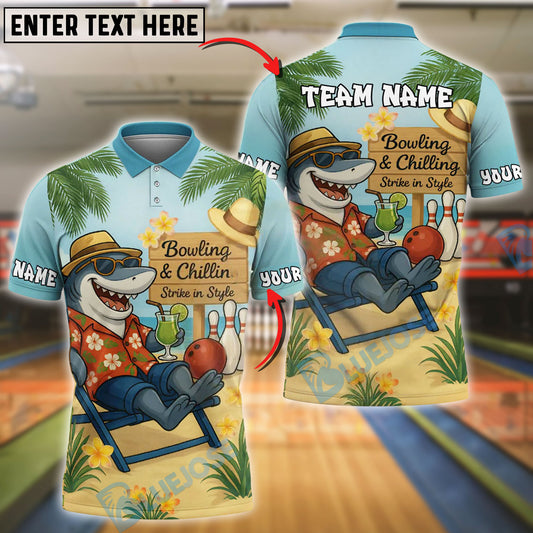 BlueJose Bowling And Pins Shark Beach Chill Personalized Name, Team Name Shirt