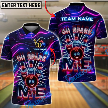 BlueJose Bowling Neon Oh Spare Me Cartoon Personalized Name, Team Name 3D Shirt