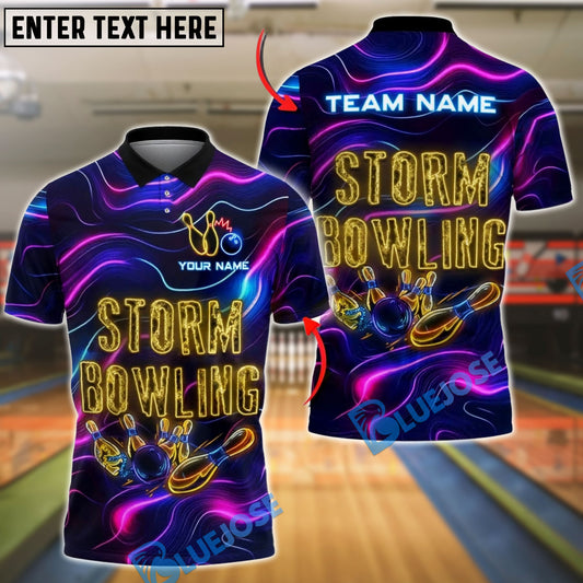 BlueJose Bowling Neon Storm Gutterly Ridiculous Personalized Name, Team Name 3D Shirt