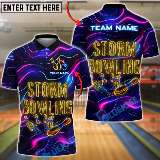 BlueJose Bowling Neon Storm Bowling Strike Personalized Name, Team Name 3D Shirt