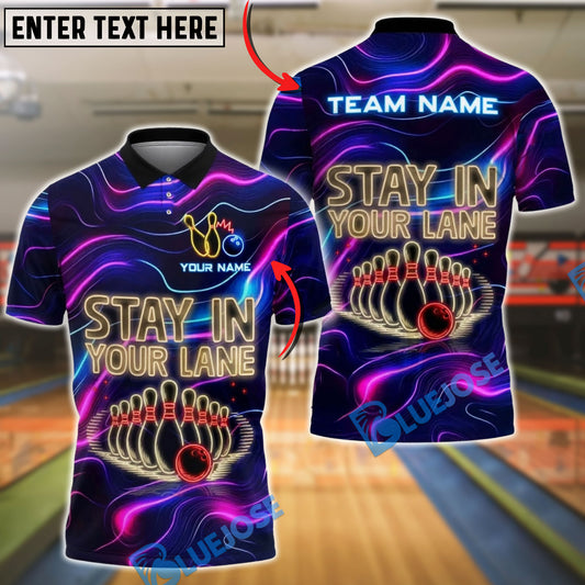 BlueJose Bowling Neon Stay In Your Lane Personalized Name, Team Name 3D Shirt