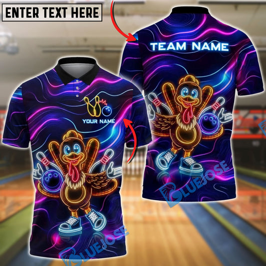 BlueJose Bowling Neon Turkey Cartoon Personalized Name, Team Name 3D Shirt