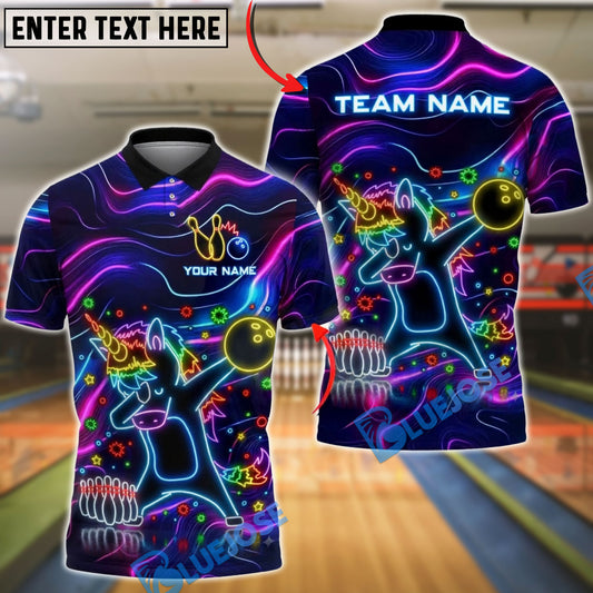 BlueJose Bowling Neon Unicorn Bowling Cartoon Personalized Name, Team Name 3D Shirt