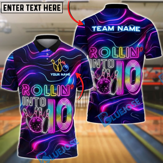 BlueJose Bowling Neon Rollin’ Into 10 Personalized Name, Team Name 3D Shirt