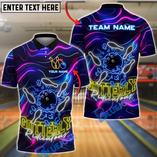 BlueJose Bowling Neon Gutterly Ridiculous Strike Personalized Name, Team Name 3D Shirt
