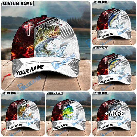 BlueJose Fishing Red Flame With Cross Pattern Personalized Cap (13 Breeds)