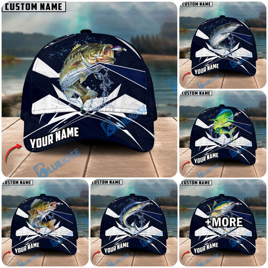BlueJose Fishing Jersey Navy Pike Water Personalized Cap (13 Breeds)