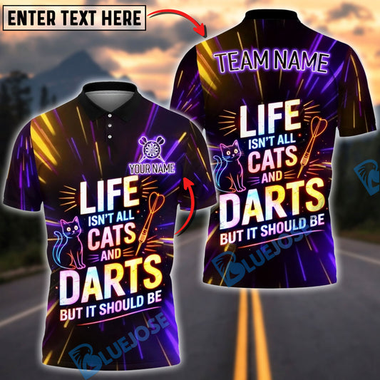 BlueJose Darts Neon Funny Quote Life Isn’t All Cats And Darts But It Should Be Personalized Name Shirt