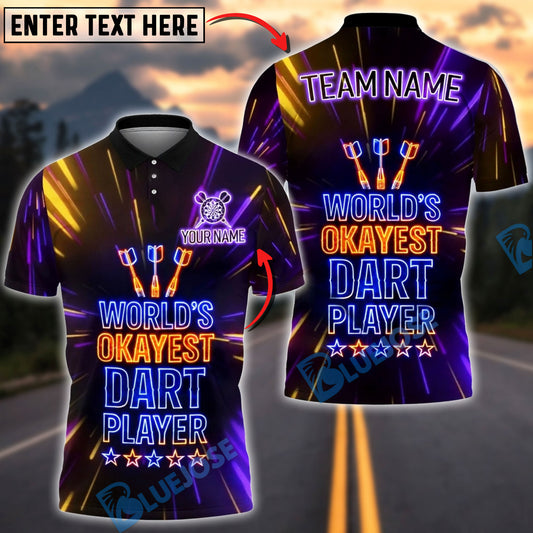BlueJose Darts Neon Funny Quote World’s Okayest Dart Player Personalized Name Shirt