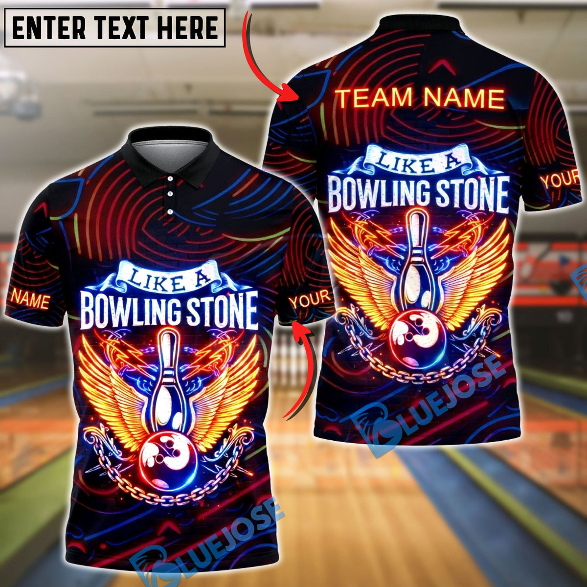 BlueJose Bowling Like A Bowling Stone Wings Lightning Neon Personalized Name, Team Name 3D Shirt