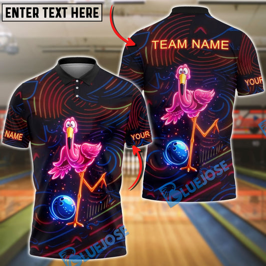 BlueJose Bowling Neon Flamingo Fun Art Personalized Name, Team Name 3D Shirt