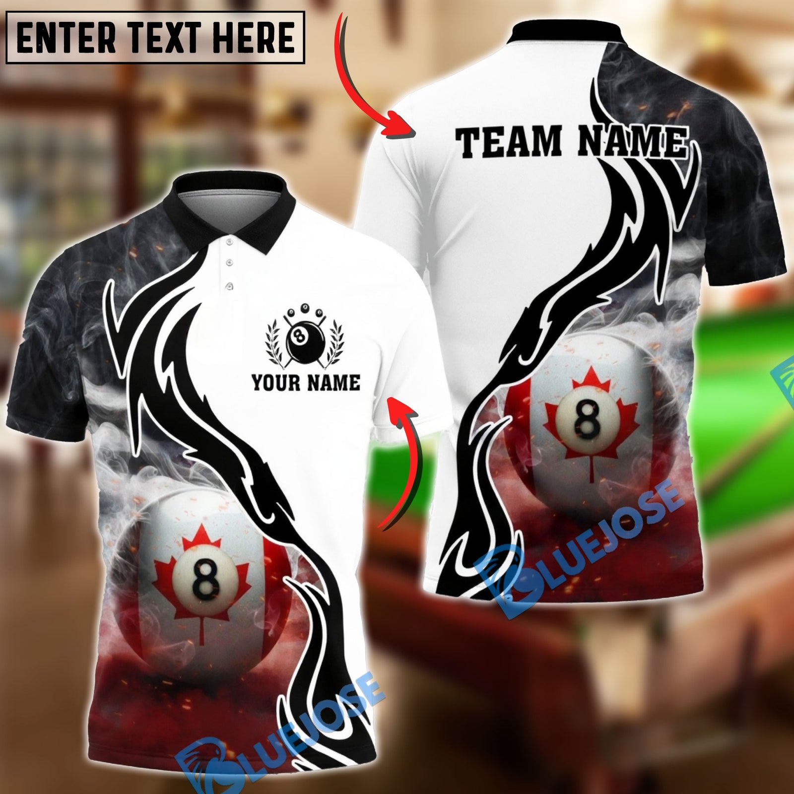 BlueJose Billiards 8 Ball Canada Flag Smoke Personalized Shirt