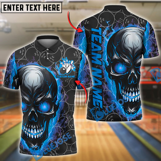 BlueJose Bowling And Pins Fiery Skull Reaper Customized Name, Team Name 3D Shirt (4 Colors)