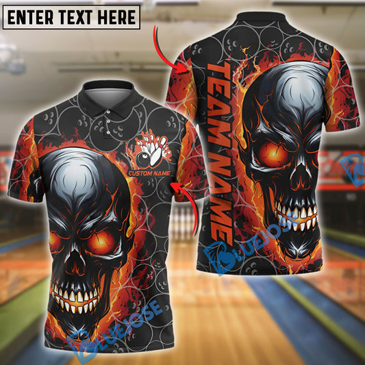BlueJose Bowling And Pins Fiery Skull Reaper Customized Name, Team Name 3D Shirt (4 Colors)