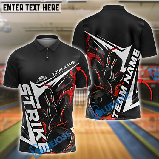 BlueJose Bowling And Pins Flame Blaze Motion Customized Name, Team Name 3D Shirt (4 Colors)