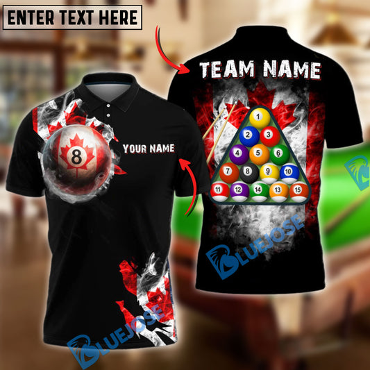 BlueJose Billiards Canadian Flag 8 Ball Stars And Stripes Style Personalized Shirt (2 Colors)