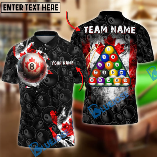 BlueJose Billiards Canadian Flag 8 Ball Stars And Stripes Style Personalized Shirt (2 Colors)