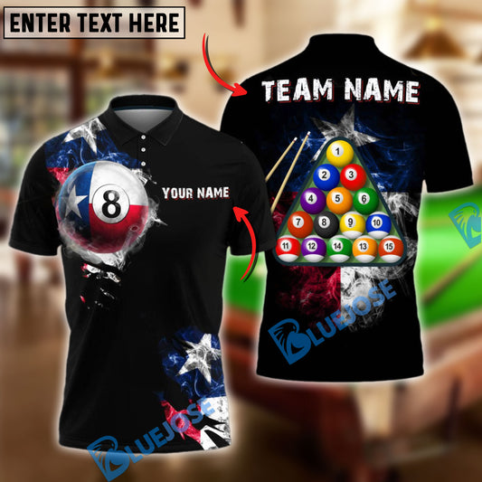 BlueJose Billiards Texas Flag 8 Ball Stars And Stripes Style Personalized Shirt (2 Colors)
