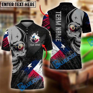 BlueJose Billiards Ball 8 Skull Texas Flag Personalized Name, Team Name Unisex Shirt