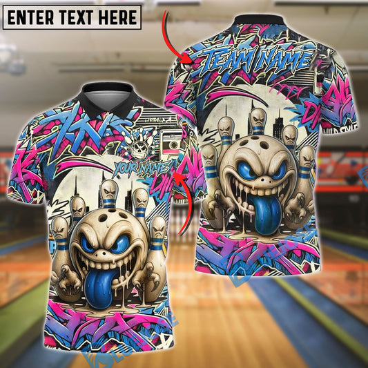 BlueJose Bowling Mad Bowl Graffiti Style Customized Name, Team Name 3D Shirt (4 Colors)