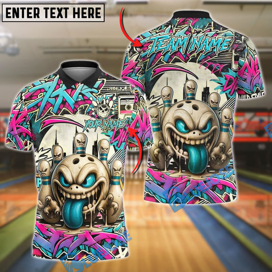 BlueJose Bowling Mad Bowl Graffiti Style Customized Name, Team Name 3D Shirt (4 Colors)
